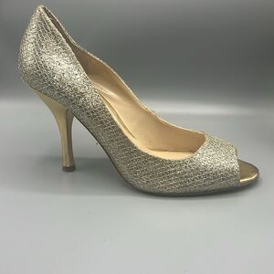 Nine West Open Toe Gold Glitter Heels